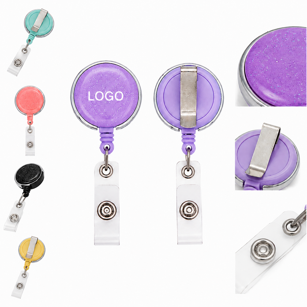 Classic Round Retractable ID Badge Reel with Integrated Belt Clip and Vinyl Strap