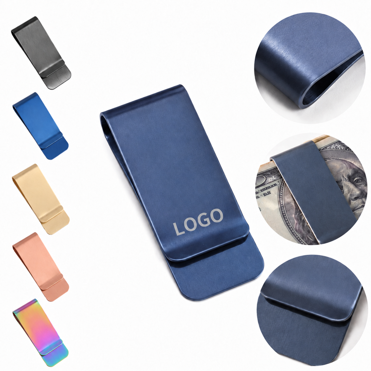 Stainless Steel Slim Money Clip for Bills and Cards