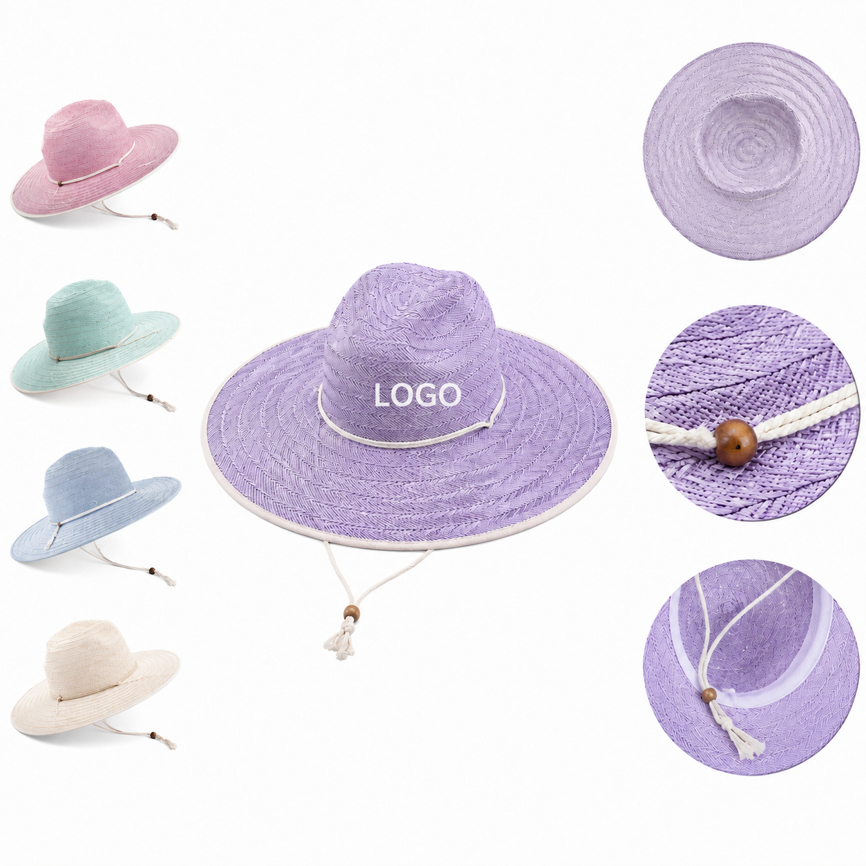 Wide-Brim Woven Straw Sun Hat with Adjustable Chin Cord