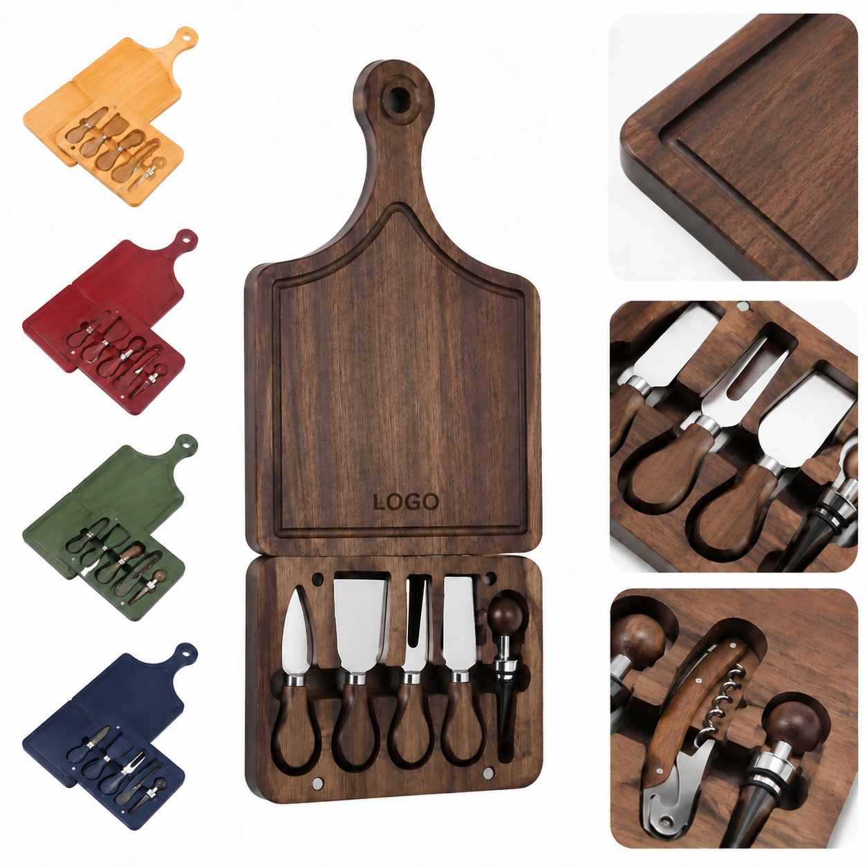 7-Piece Bamboo Swivel Charcuterie Board Set with Integrated Serving Tools