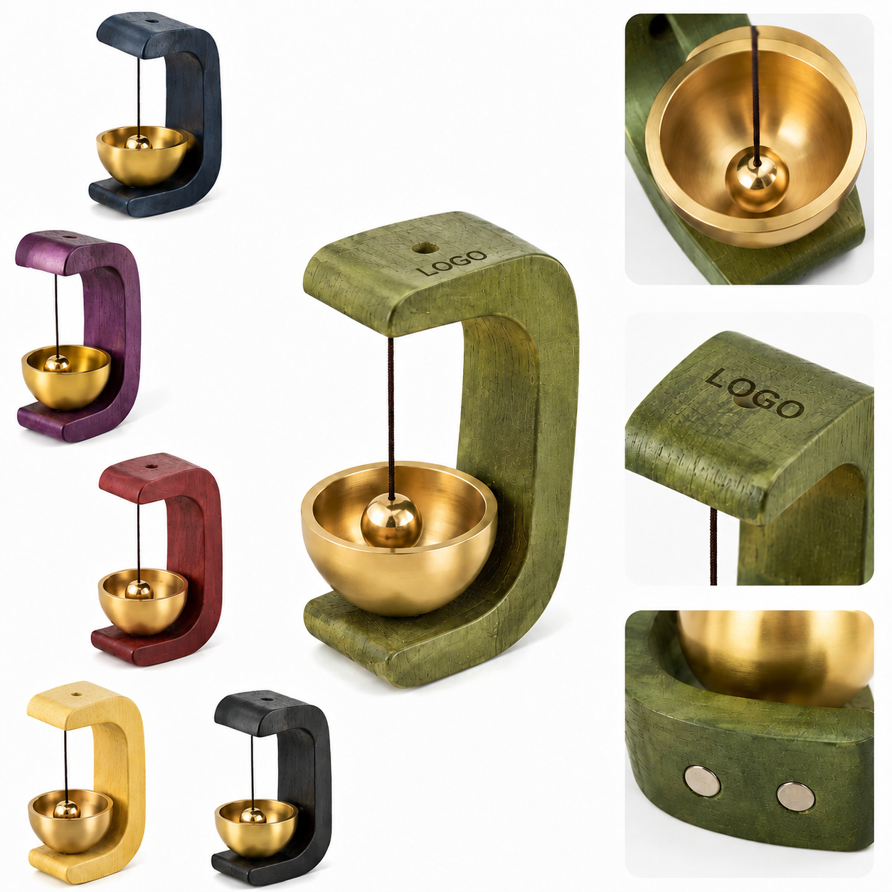 Magnetic Wooden Entrance Chime with Brass Bell