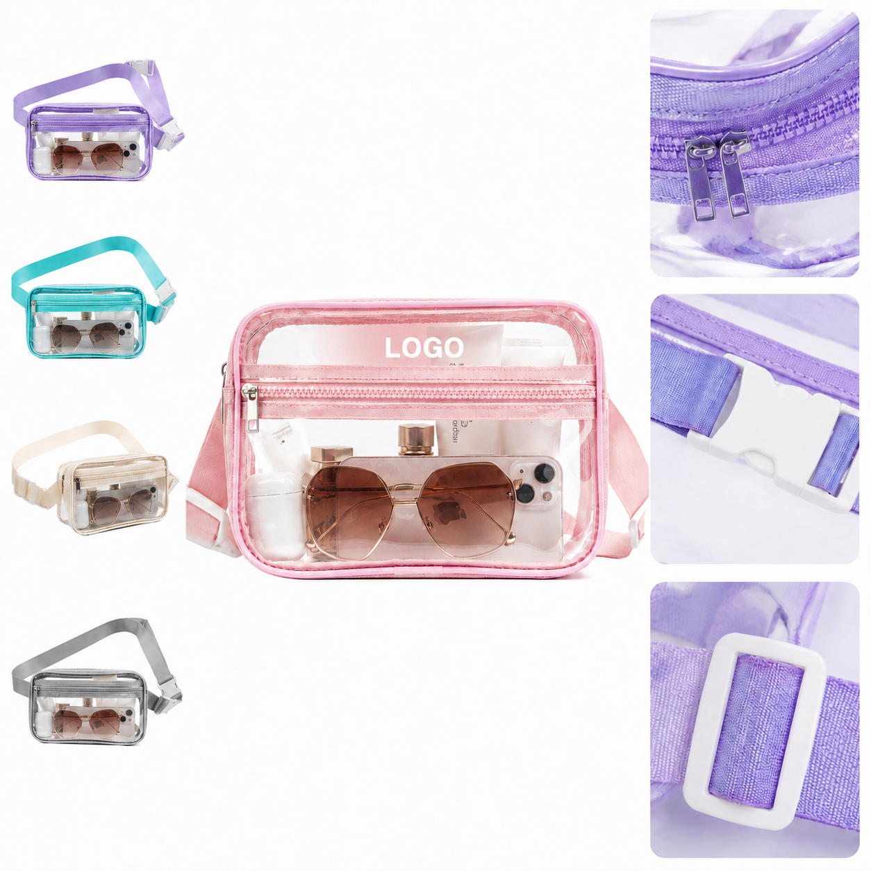 Transparent Dual-Compartment Security Waist Bag with Adjustable Strap