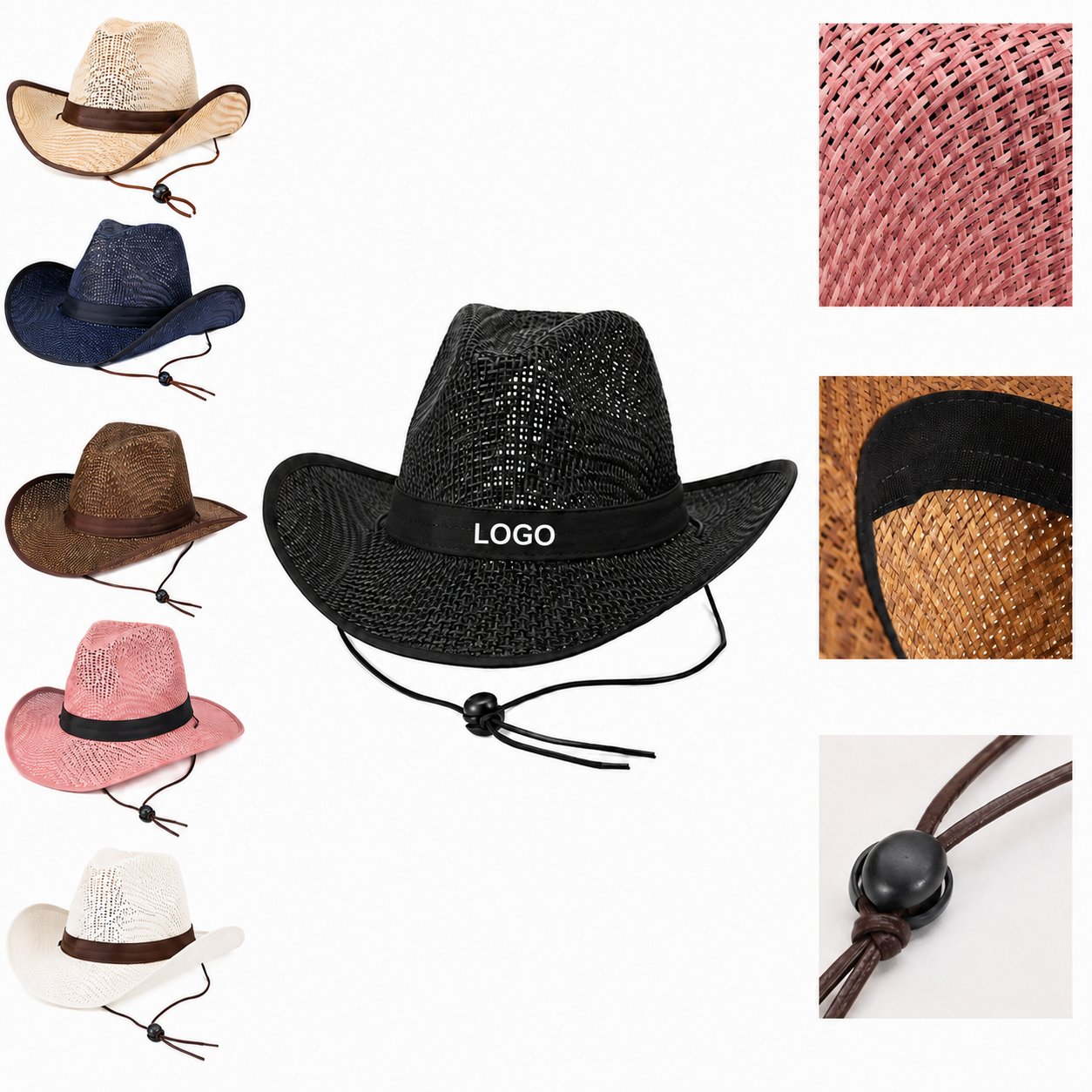 Classic Wide-Brim Woven Straw Cowboy Hat with Contrast Band