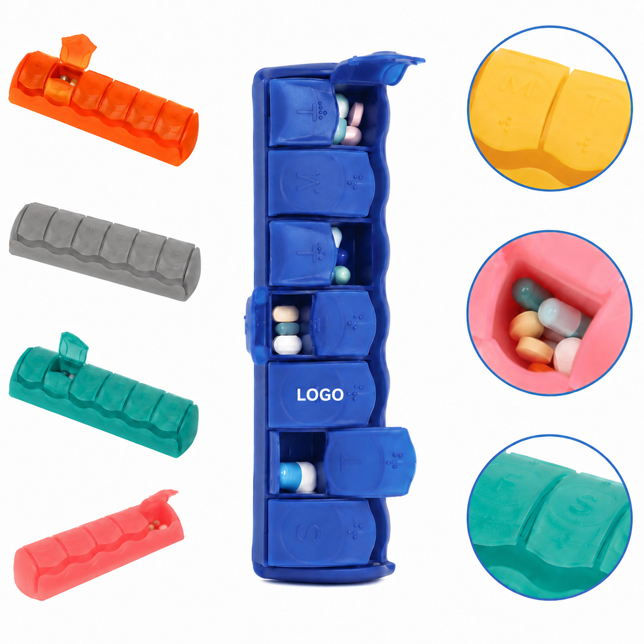 Weekly Seven-Compartment Snap-Lid Medication Planner