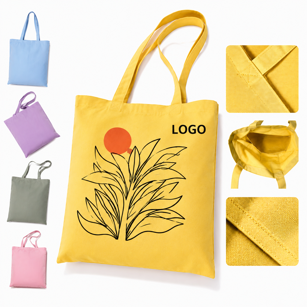 Multi-Color 7 oz Cotton Canvas Everyday Tote Bag - 15 x 16