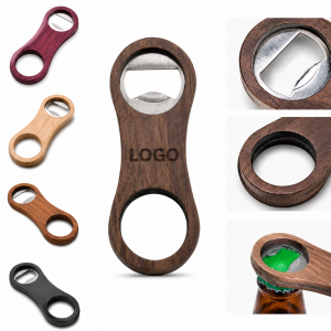Natural Bamboo Texture Stainless Steel Handheld Bottle Opener with Integrated Storage Ring