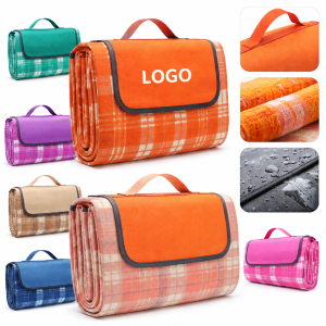 Portable Foldable Checkered Picnic Mat with Integrated Carrying Handle